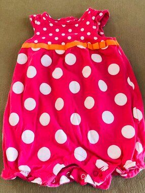 Carter's Baby Girls Dress Onesie Red White Polka Dot  Sleeves Size 6 Month